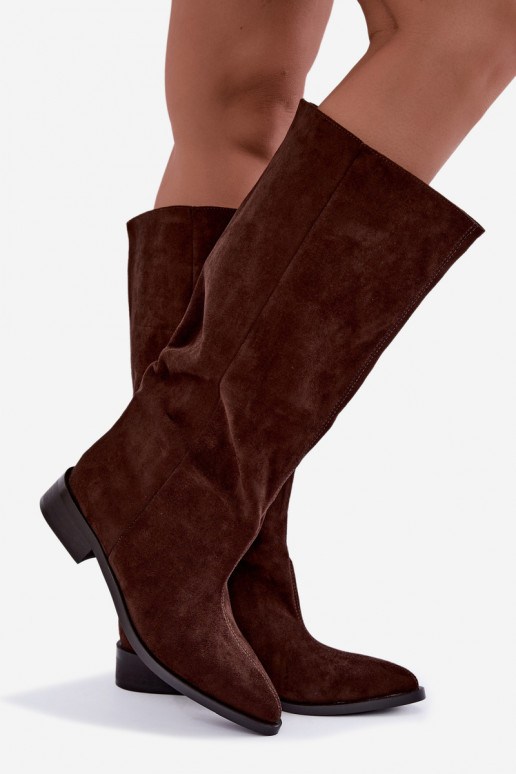 Slip-On hohe Stiefel mit breiten Absätzen in Schokolade Cadorine