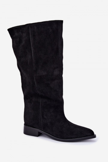 Slip-On hohe Stiefel mit breiten Absätzen in Schwarz Cadorine