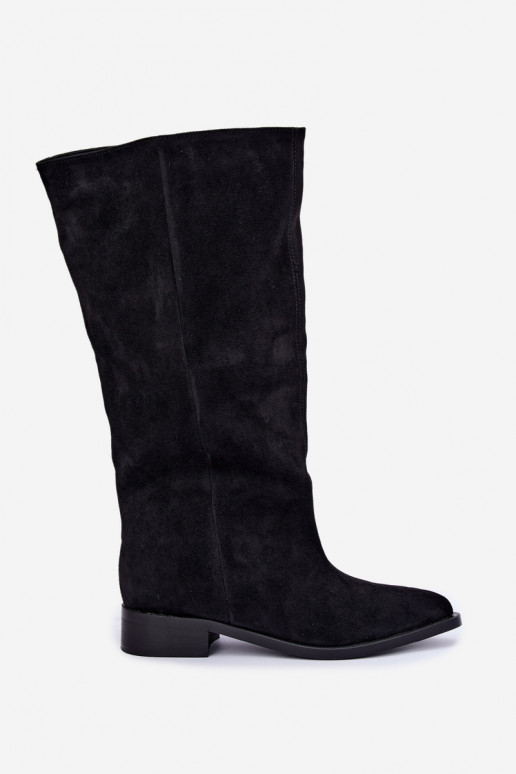 Slip-On hohe Stiefel mit breiten Absätzen in Schwarz Cadorine