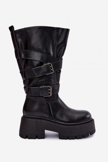 Hohe Stiefel mit Plattform und Riemen in Schwarz Delsenne 2