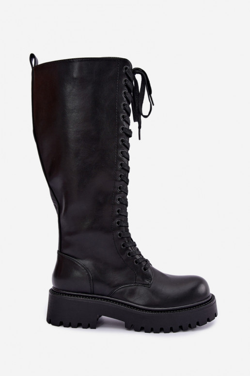 Wärmende Damen Stiefel mit Plattform und Schnürsenkeln in Schwarz Kasmina