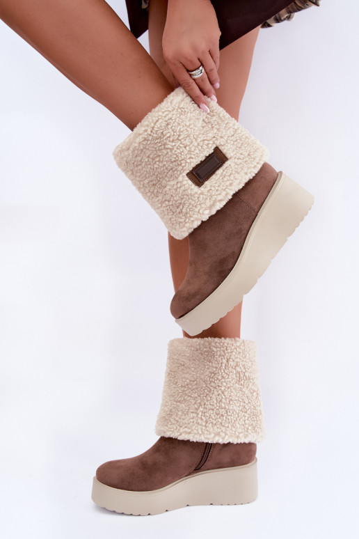 Schneestiefel mit Plattform und angenähtem Schaft in Sand Osvella