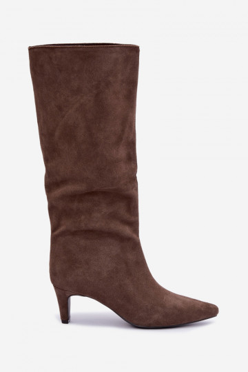 Chaki Stiefeletten aus Kunstveloursleder mit Absätzen Pamelisse 2