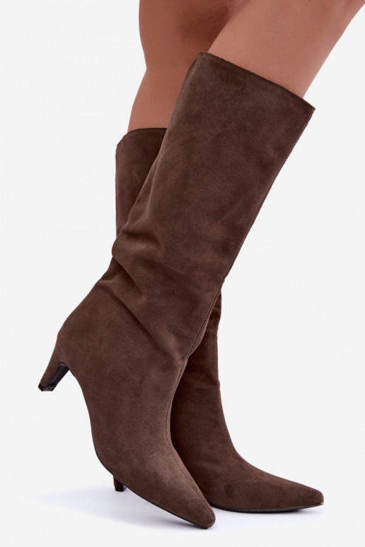 Chaki Stiefeletten aus Kunstveloursleder mit Absätzen Pamelisse