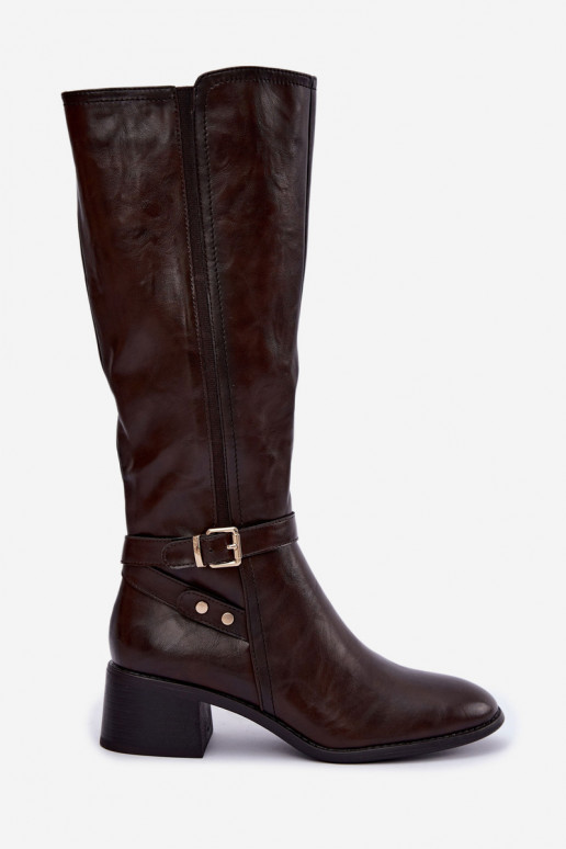 Damenstiefel bis zum Knie mit Schnallen in Schokoladenfarbe Sergio Leone KZ-07