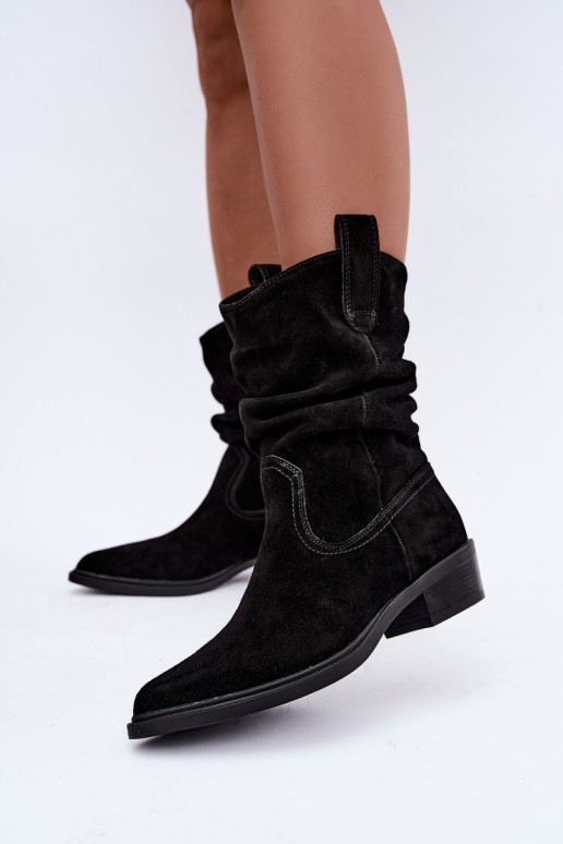 Schwarze Stiefeletten im Cowboy-Stil aus Kunstveloursleder gefüttert Sergio Leone BT-16