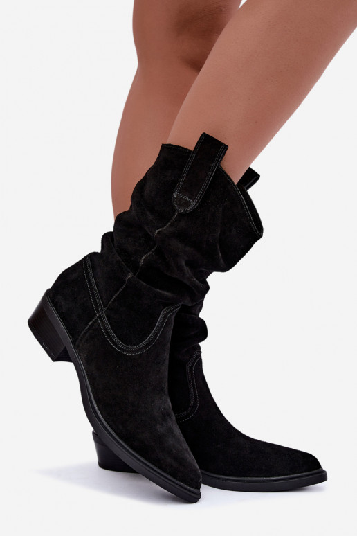 Schwarze Stiefeletten im Cowboy-Stil aus Kunstveloursleder gefüttert Sergio Leone BT-16