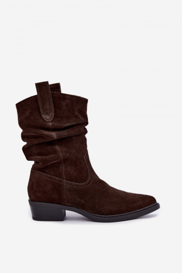 Braune Stiefeletten im Cowboy-Stil aus Kunstveloursleder gefüttert Sergio Leone BT-16 2