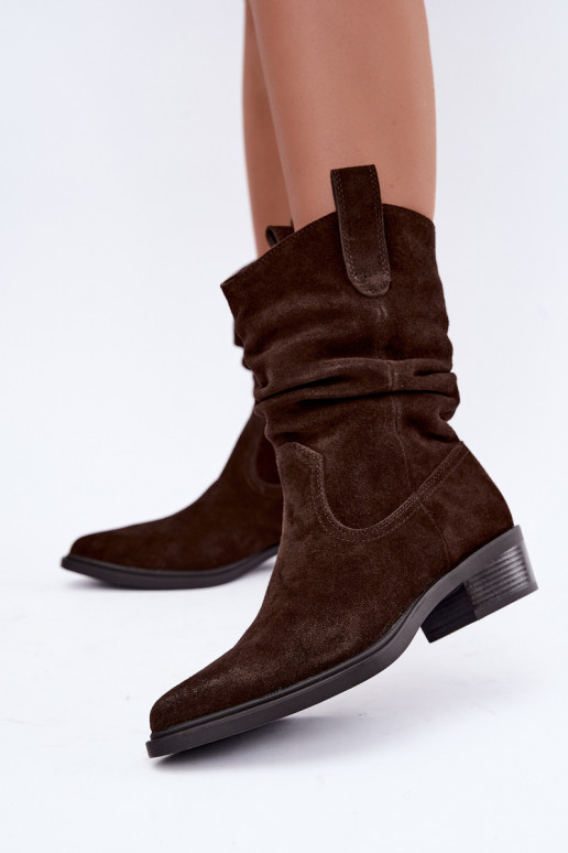 Braune Stiefeletten im Cowboy-Stil aus Kunstveloursleder gefüttert Sergio Leone BT-16