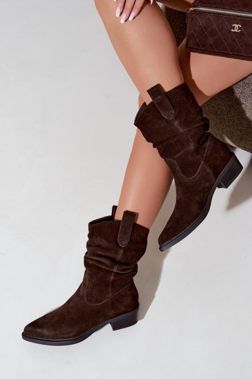 Braune Stiefeletten im Cowboy-Stil aus Kunstveloursleder gefüttert Sergio Leone BT-16