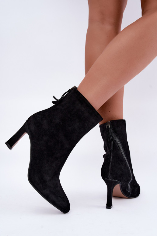 Schwarze gefütterte Velourslederstiefel mit Absätzen Vinceza 67024