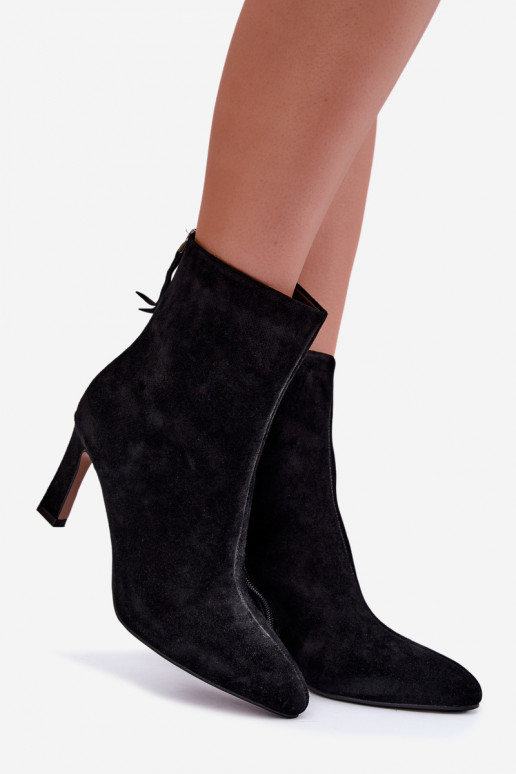 Schwarze gefütterte Velourslederstiefel mit Absätzen Vinceza 67024