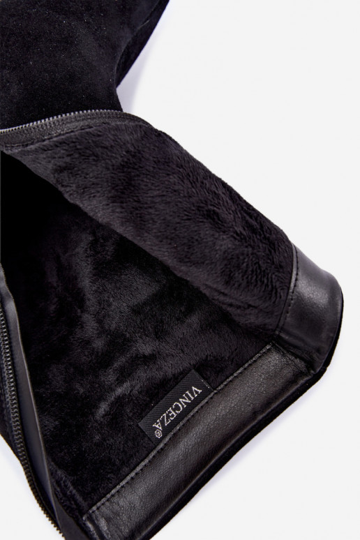 Schwarze gefütterte Velourslederstiefel mit Absätzen Vinceza 67024