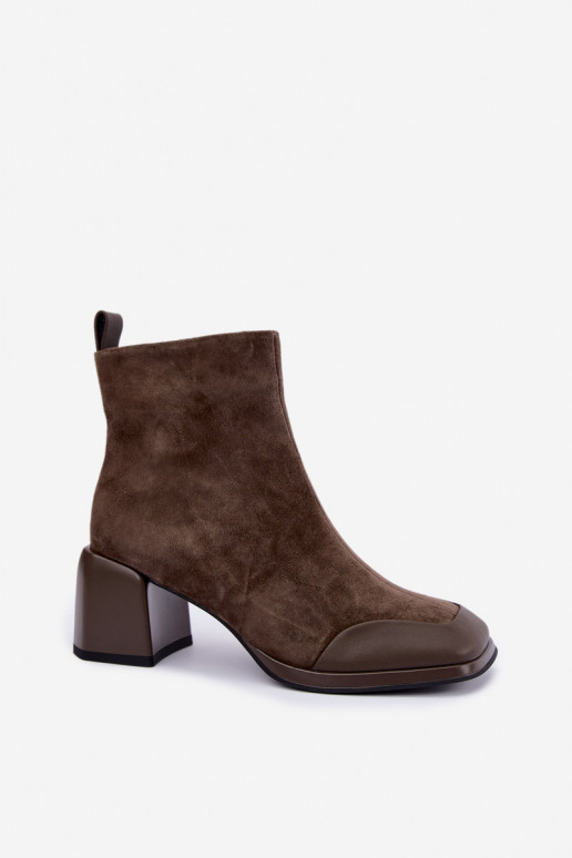 Chaki gefütterte Velourslederstiefel mit Absätzen Artiker 59C1297