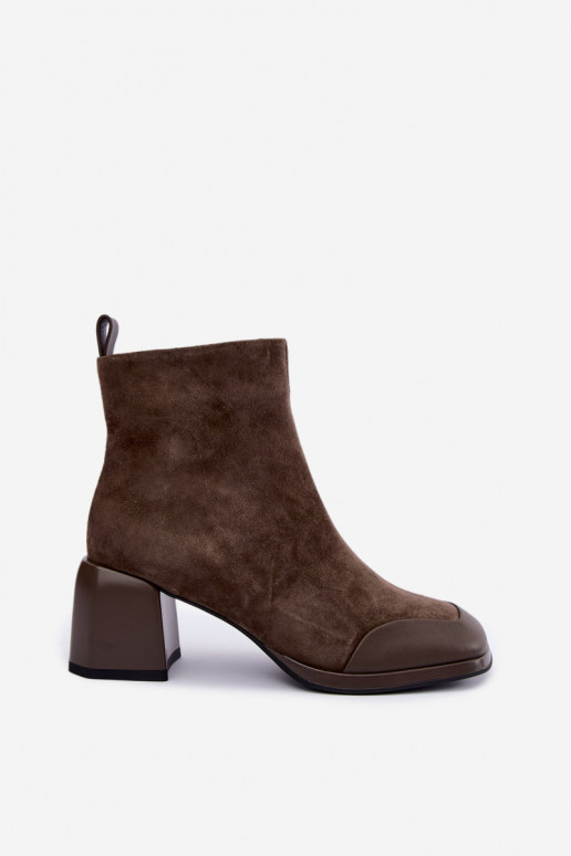 Chaki gefütterte Velourslederstiefel mit Absätzen Artiker 59C1297