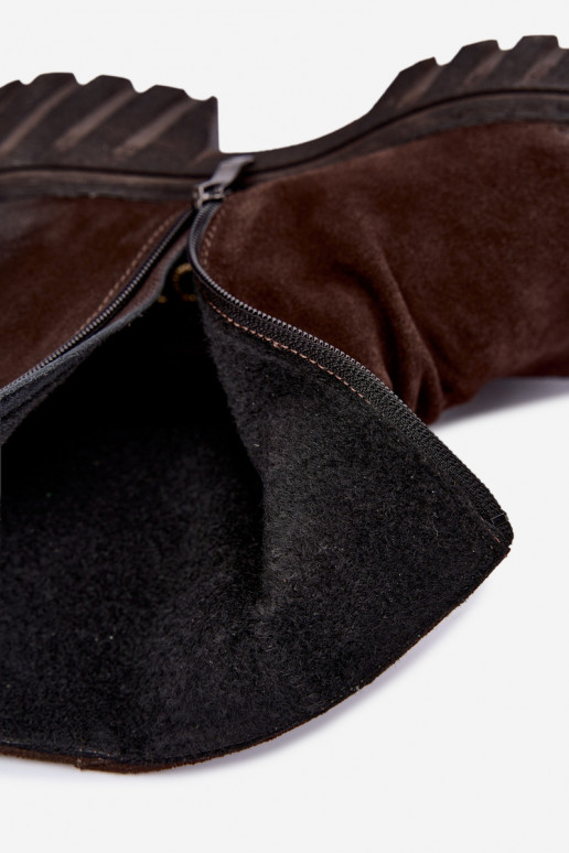 Braune gefütterte Velourslederstiefel mit Rüschen Zazoo 60590