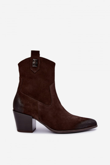 Damen gefütterte Cowboy-Stiefeletten mit Absätzen aus Naturveloursleder Zazoo 60603 2