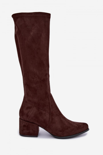 Damenstiefel bis zum Knie mit flachen Absätzen in Schokoladenfarbe aus Kunstveloursleder Sergio Leone KZ212 2