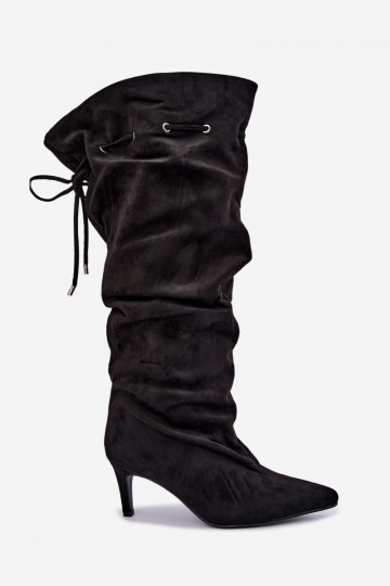 wärmende Stiefel zum Hineinschlüpfen bis zum Knie mit dünnen Absätzen und stilvollen Details in schwarzer Farbe Tivelle 2