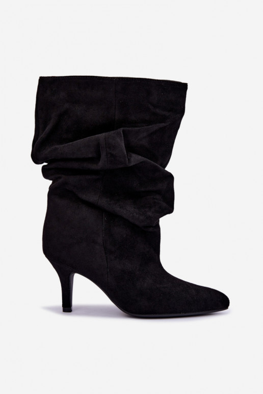 Schlüpfschuh-Stiefeletten mit Absatz aus Kunstveloursleder in schwarzer Farbe Cindrelle