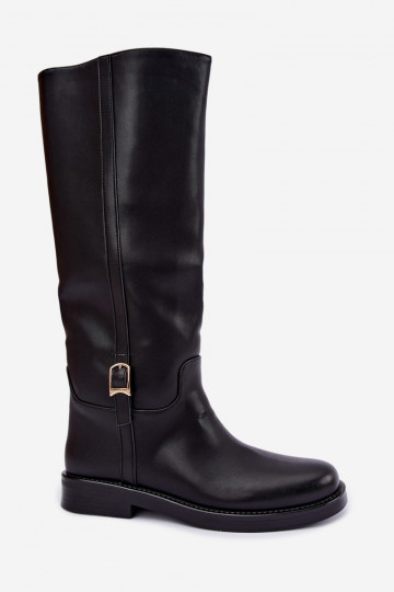 Stiefel bis zum Knie mit Schnallen und breiten Absätzen in schwarzer Farbe Ismerelle