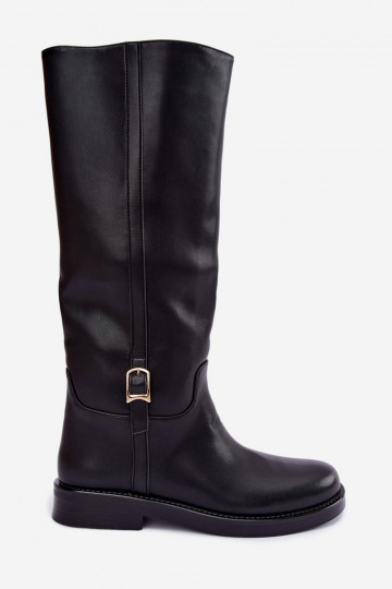 Stiefel bis zum Knie mit Schnallen und breiten Absätzen in schwarzer Farbe Ismerelle 2