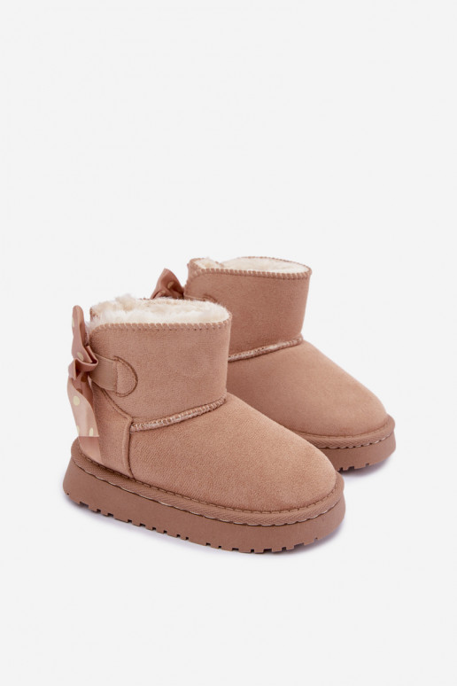 Kinder-Schneestiefel mit Schleifen in sandfarbener Farbe Įjungtavelle