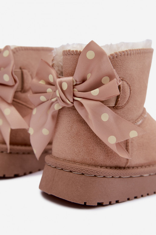Kinder-Schneestiefel mit Schleifen in sandfarbener Farbe Įjungtavelle