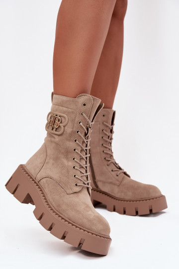 Beige gefütterte Stiefeletten mit Ornamenten Melisse 2
