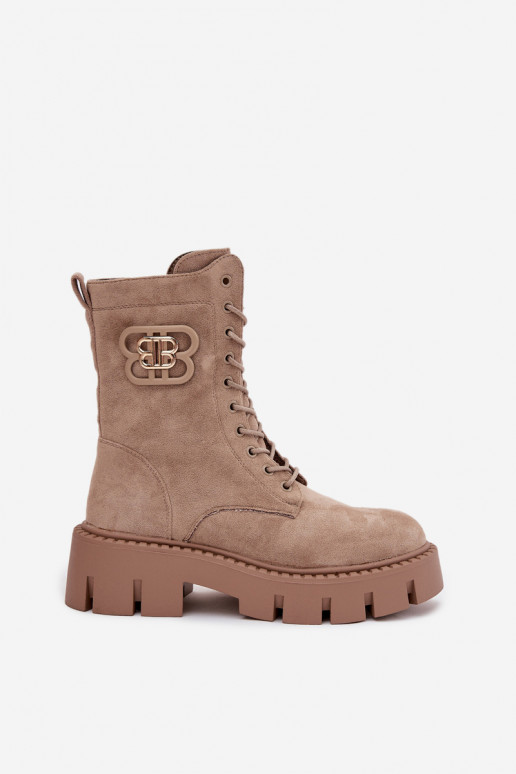 Beige gefütterte Stiefeletten mit Ornamenten Melisse