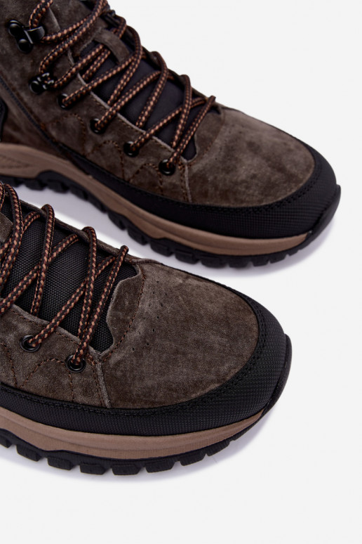 Dunkelbraune gefütterte Herrenstiefel aus Kunstveloursleder Big Star UU174248