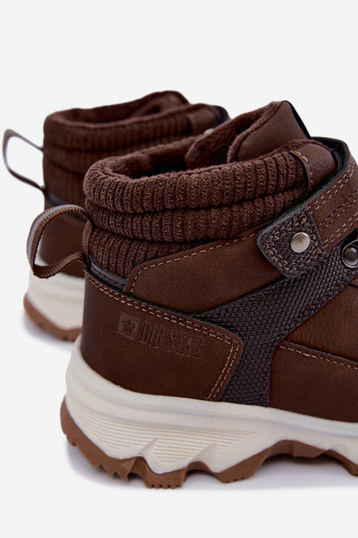 Dunkelbraune gefütterte Kinderstiefel mit Klettverschluss Big Star UU374006