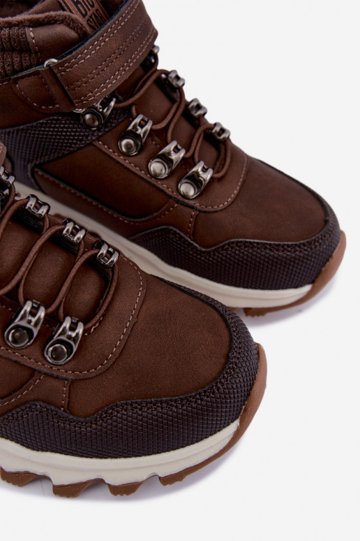 Dunkelbraune gefütterte Kinderstiefel mit Klettverschluss Big Star UU374006