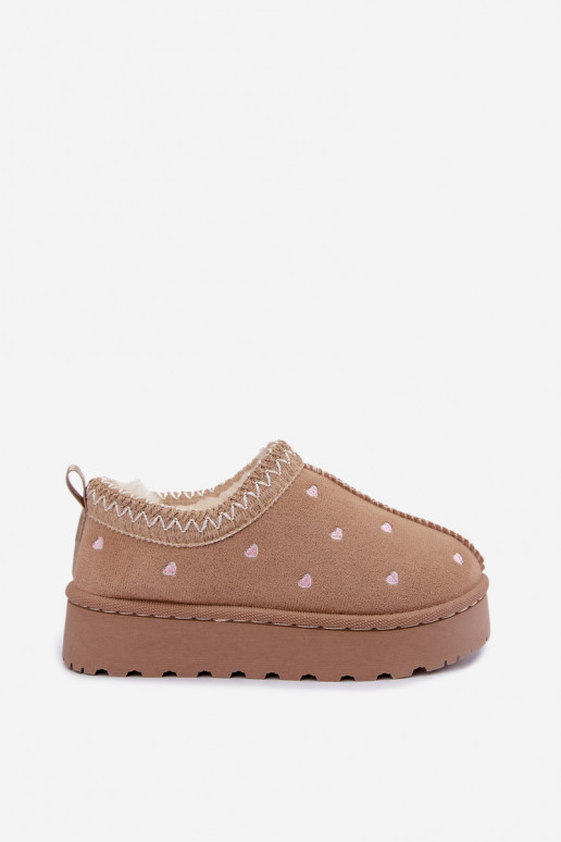Kinder-Schneestiefel mit Herzen, mit Fell gefüttert, sandfarben Palina