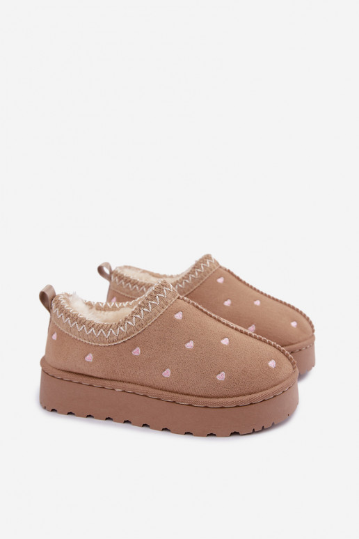 Kinder-Schneestiefel mit Herzen, mit Fell gefüttert, sandfarben Palina