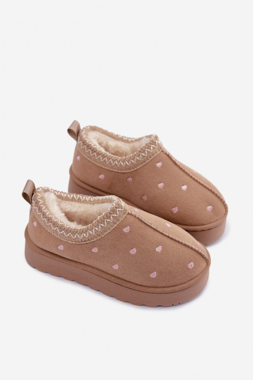 Kinder-Schneestiefel mit Herzen, mit Fell gefüttert, sandfarben Palina