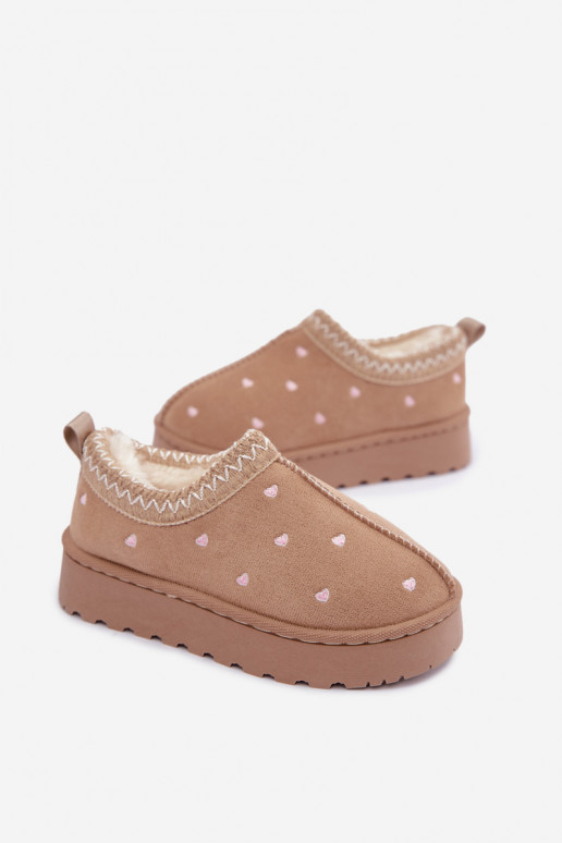 Kinder-Schneestiefel mit Herzen, mit Fell gefüttert, sandfarben Palina