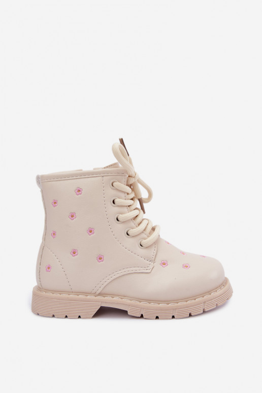 Warme Kinderstiefel mit Blumen, sandfarben Selmora