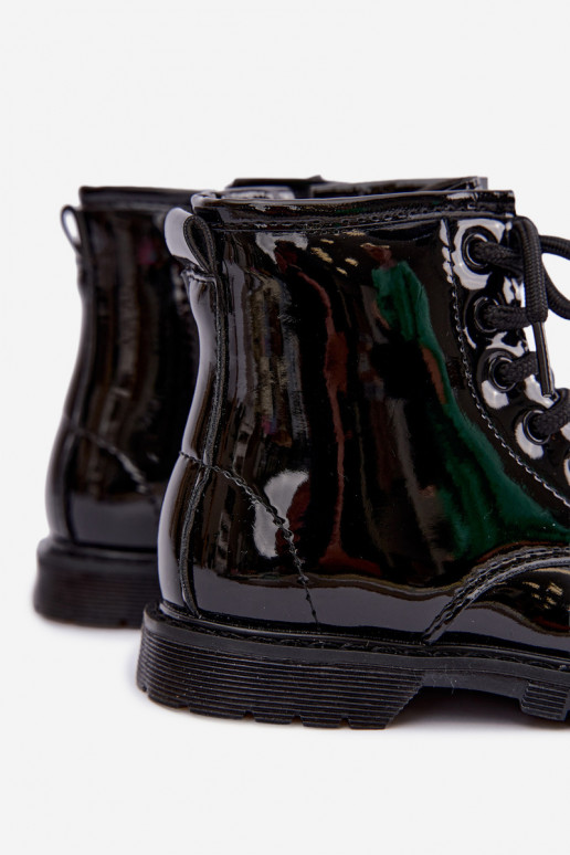 Gefütterte Kinder-Stiefeletten mit Lackeffekt, aus Kunstleder, mit Reißverschlüssen, schwarz Omua