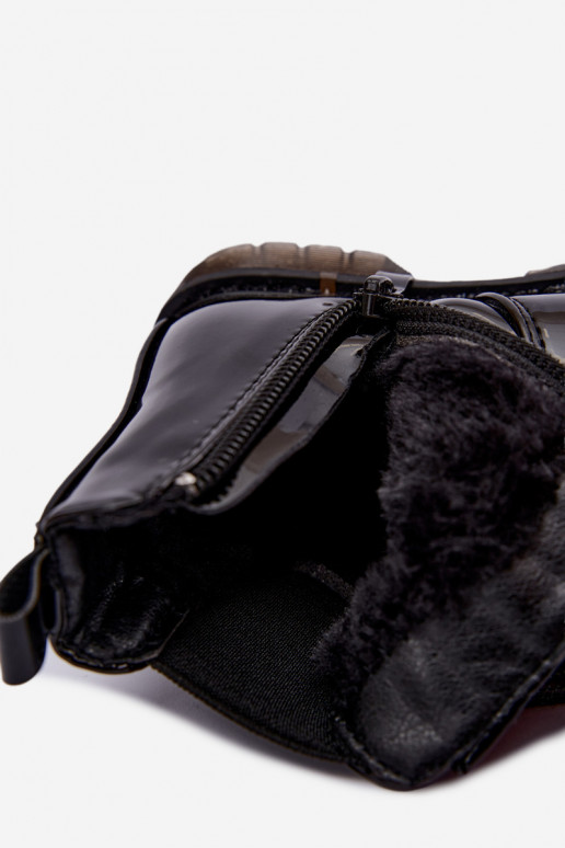 Gefütterte Kinder-Stiefeletten mit Lackeffekt, mit Bändern, schwarz Keralyn
