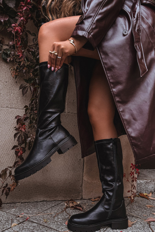 Damen Stiefel aus schwarzem Kunstleder Oceana