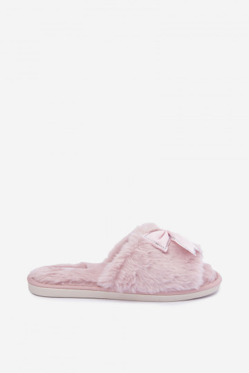 Hausschuhe mit Fell und Schleifen in Rosa Fiamelle 2