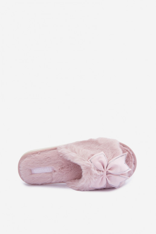 Hausschuhe mit Fell und Schleifen in Rosa Fiamelle