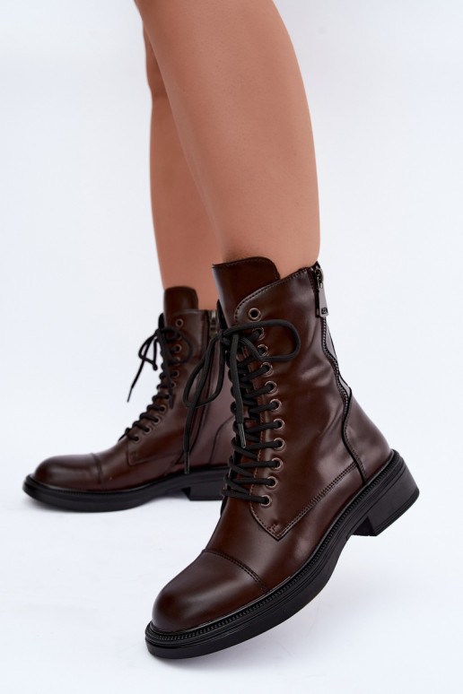 isolierte Stiefeletten aus schokoladenbraunem Kunstleder Vinceza 86443