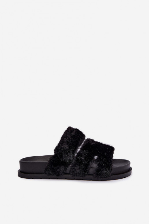 Hausschuhe mit Fell in Schwarz Talisette