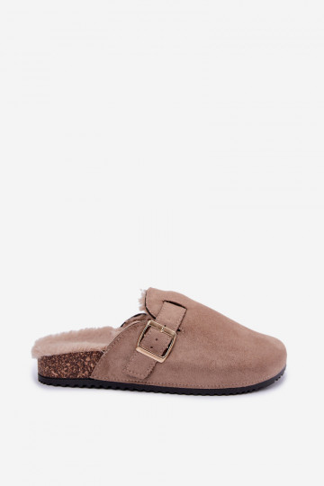 Damen Clogs mit Fell innen und Schnallen in Sand Tamera 2