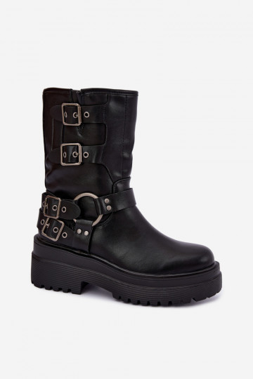 sich Zuarm laufen Stiefel mit einer Plattform mit Schnallen schZuarze Farbe Gilmora