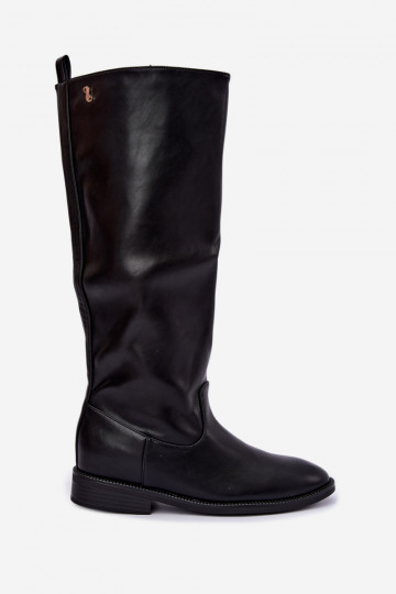 Warmen kniehohe Stiefel mit breiten Absätzen und Rüschen in schwarzer Odelira 2