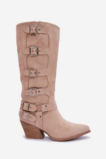 Knöchelhohe Cowboy-Stiefel mit Absatz und Schnallen in elfenbeinfarbener Fivelle 2