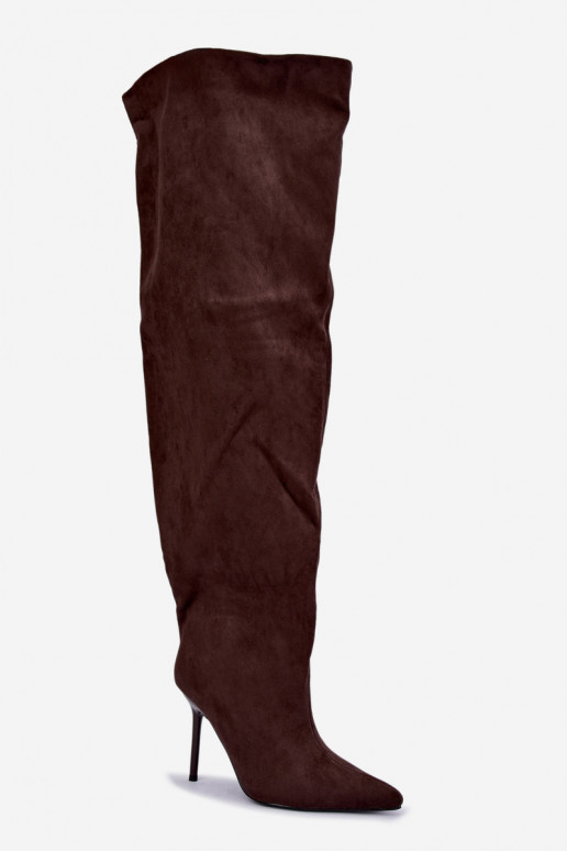 Damen kniehohe Stiefel mit schmalen Absätzen in brauner Farbe Aderelle